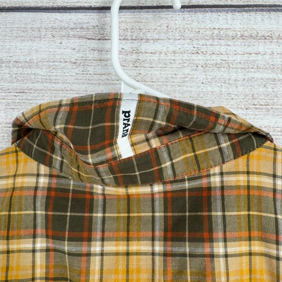 prAna Intrepid Plaid Slim Button Down Shirt Mens Large Yellow Orange Gray - Picture 4 of 9